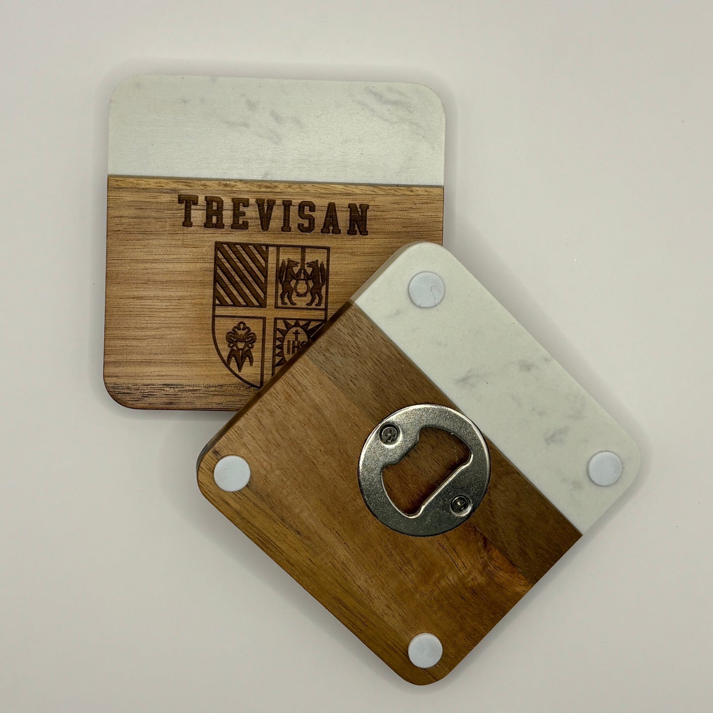 Marble & Wooden Square Bottle Opener Coasters (SET OF 4)