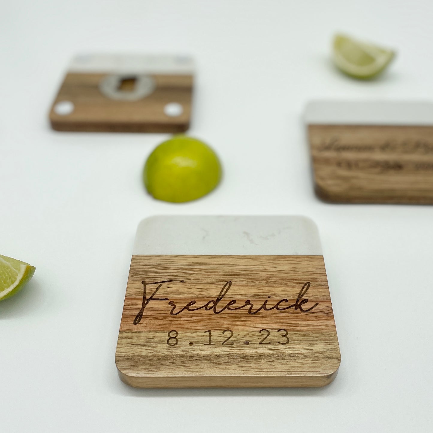 Marble & Wooden Square Bottle Opener Coasters (SET OF 4)